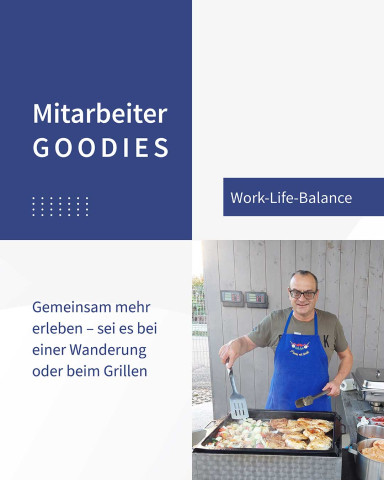 Mitarbeiter grillt, Text über gemeinsame Erlebnisse bei tme.