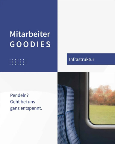 Zugfenster mit Blick nach draußen, Text: “Pendeln? Geht bei uns ganz entspannt.”