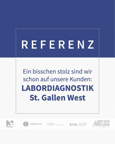 Referenzgrafik mit Text: Labordiagnostik St. Gallen West als tme-Kunde.