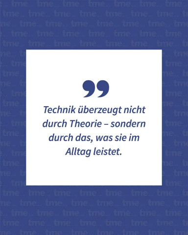 Zitatgrafik mit Text über Technik, die im Alltag überzeugt.