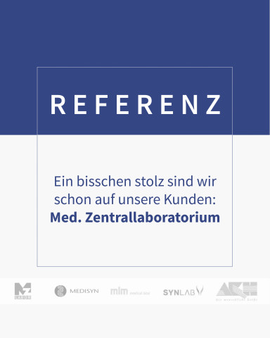 Referenzgrafik mit Kunde „Med. Zentrallaboratorium“ und Laborlogos