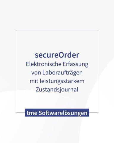 Posting mit hellgrauem Hintergrund. Text:“ Elektronische Erfassung von Laboraufträgen mit leistungsstarkem Zustandsjournal“
